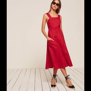 Reformation Capoli Cherry Red 100% Linen Midi Dress XS Resort Cruise Vacation